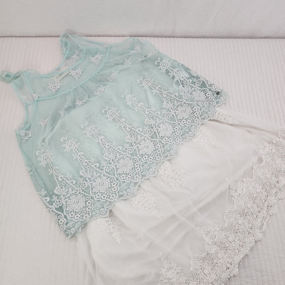 Abercrombie & Fitch Lace Tank Top Blue Floral Embroidered‎ Sleeveless L - Picture 2 of 6